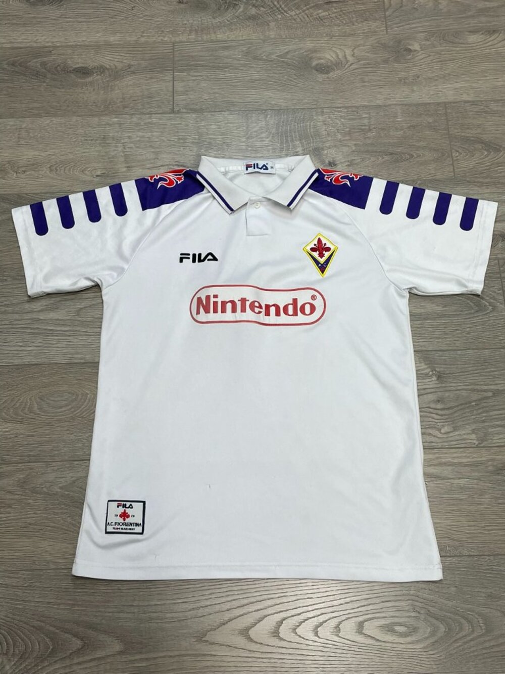 Vintage Fila Fiorentina Nintendo Soccer Jersey Size M White Italy Football Shirt